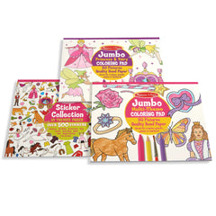 Princess, Fairy, Animals & More Coloring and Sticker Pad Bundle